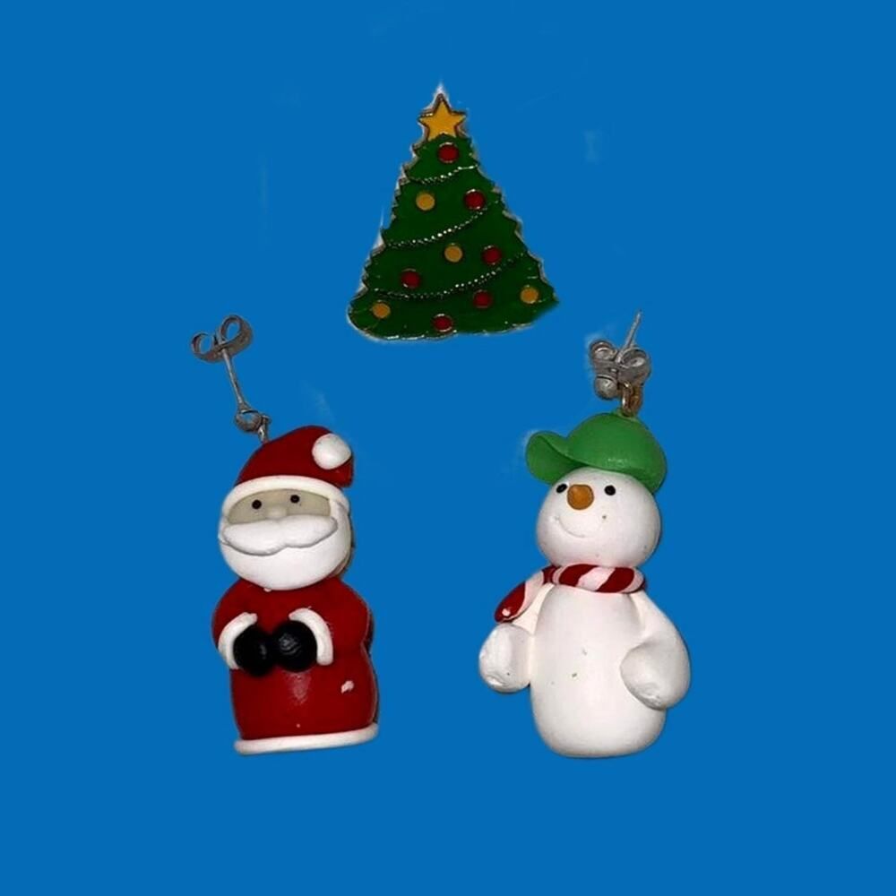 CHRISTMAS JEWELRY BUNDLE CHRISTMAS TREE SANTA CLAUS SNOWMAN EARRINGS PIN
